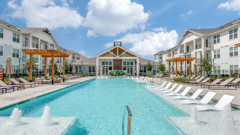 A serene pool area at luxury multifamily property