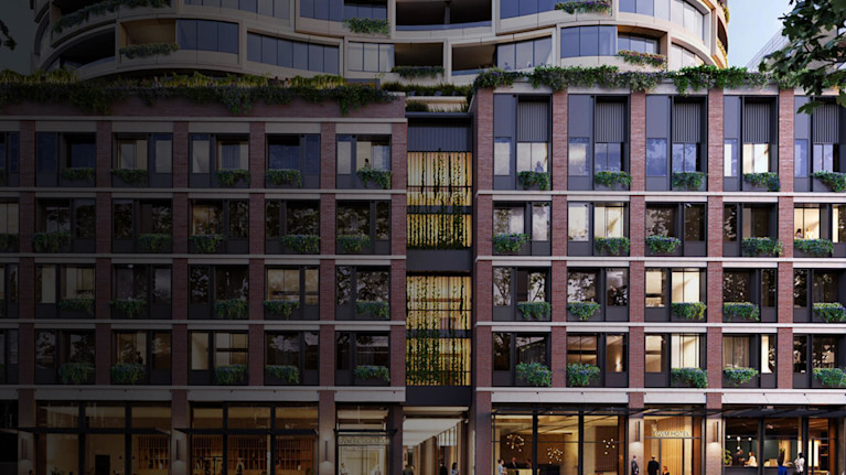 Front view of an apartment building