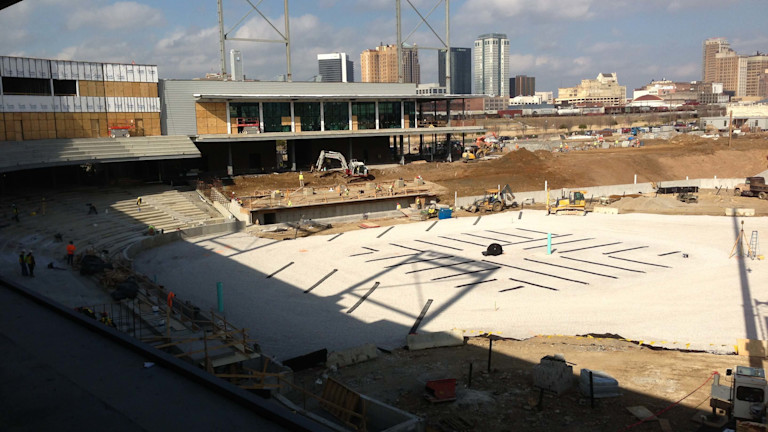 The interior of a stadium under construction