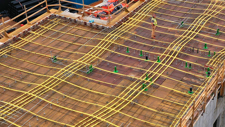 The unfinished roof of a construction