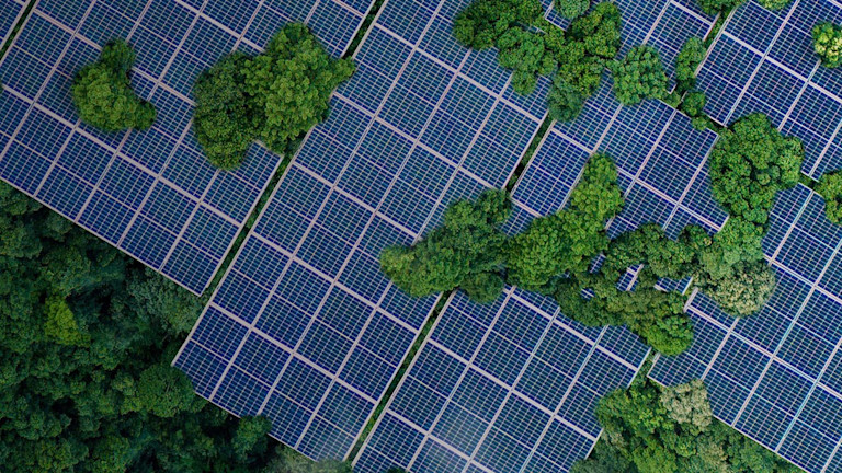 Aerial view of a solar panel farm
