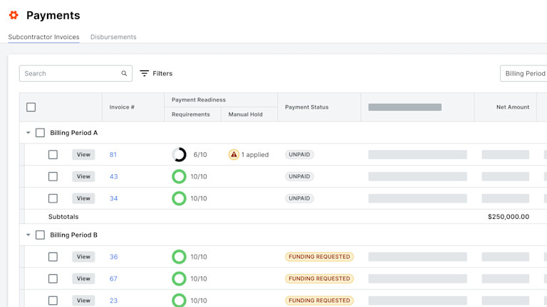 Procore Pay Product Screen